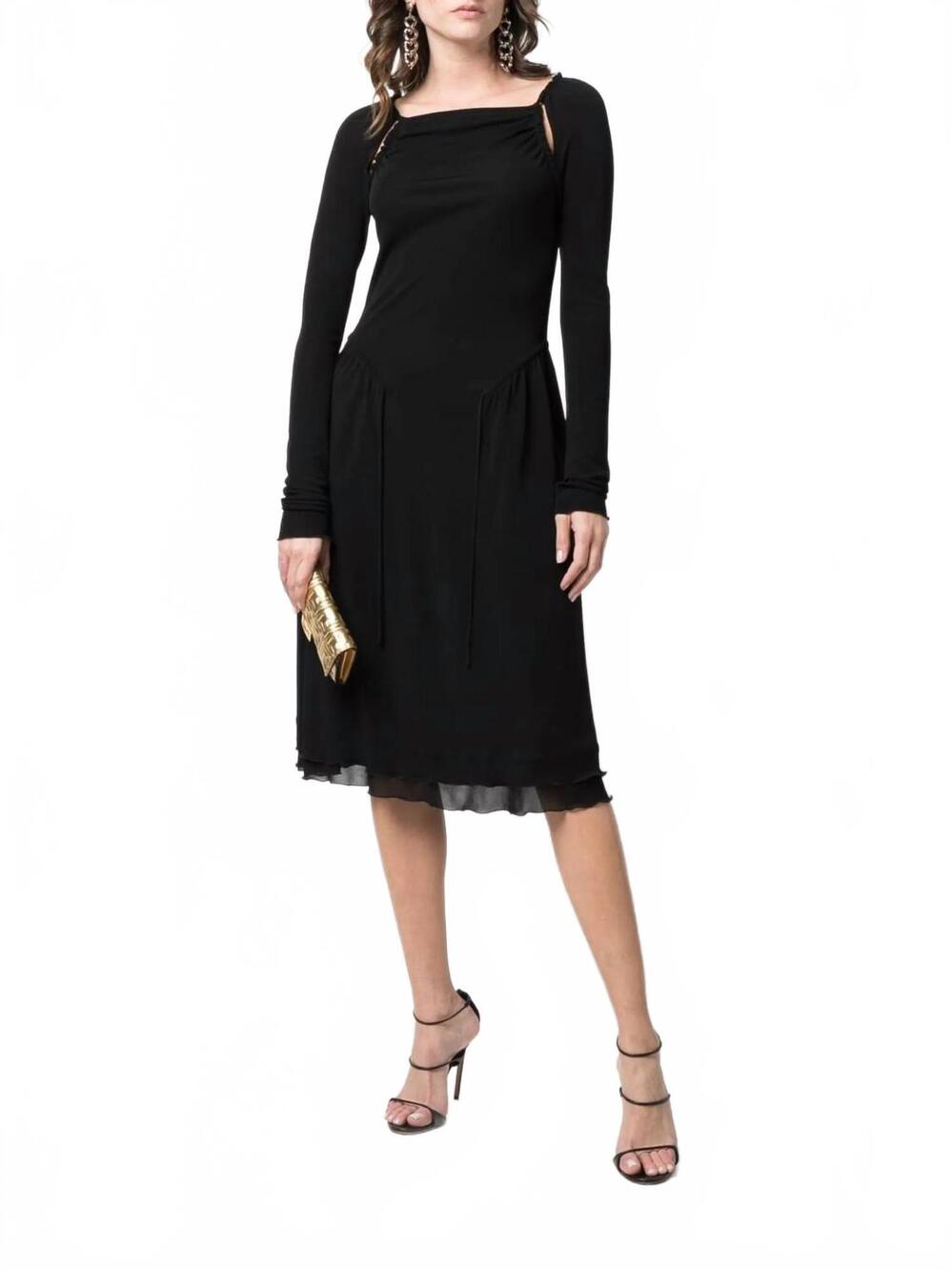 NEW SALVATORE FERRAGAMO cut-out detailed midi dress in black